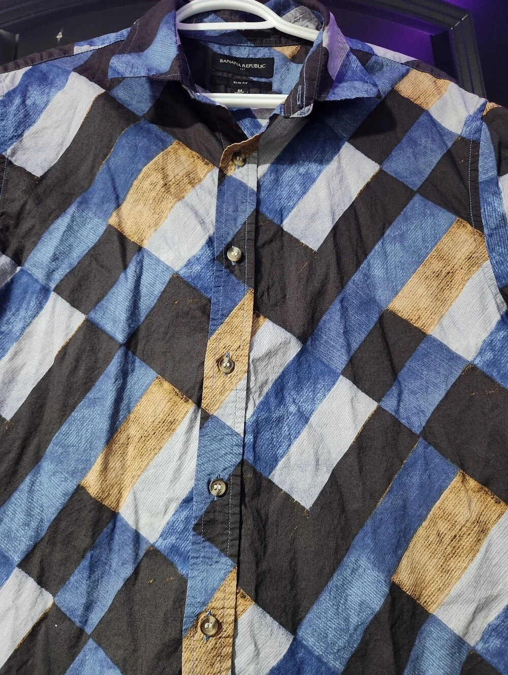 Banana Republic Mens  Blue & Brown Short-Sleeve Geometric Shirt